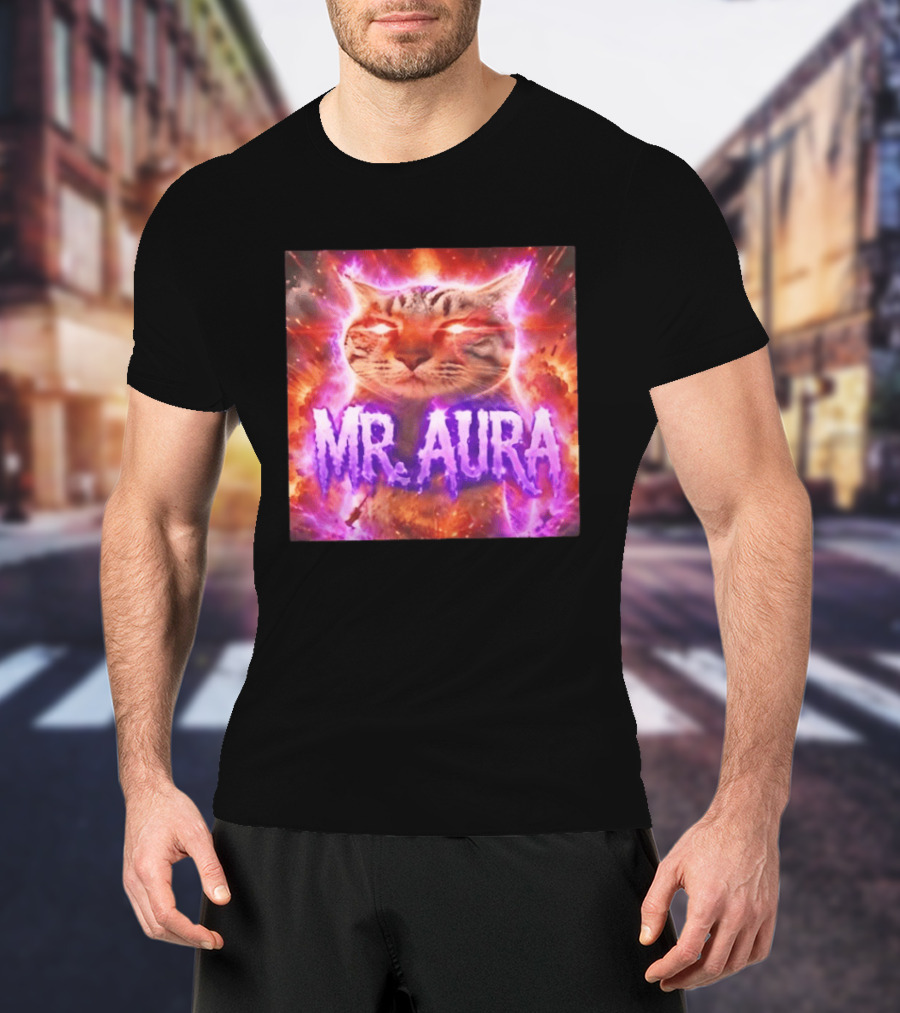 Mr. Aura Cat Fiery Cosmic Internet Culture Phenomenon T-Shirt