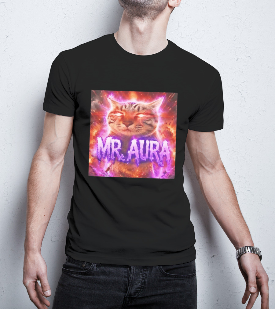 Mr. Aura Cat Fiery Cosmic Internet Culture Phenomenon T-Shirt