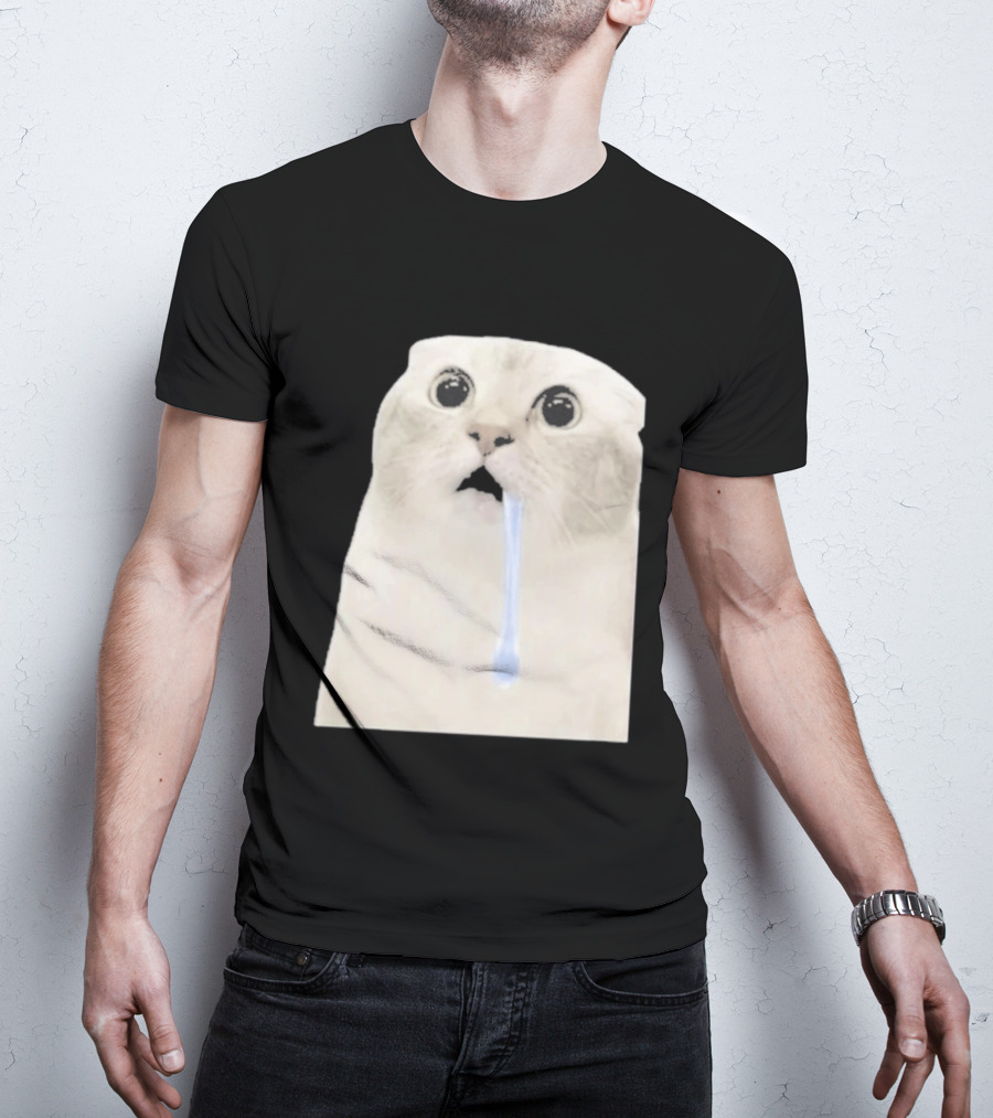 Wide Eyed Drooling Cat Meme Humor T-Shirt