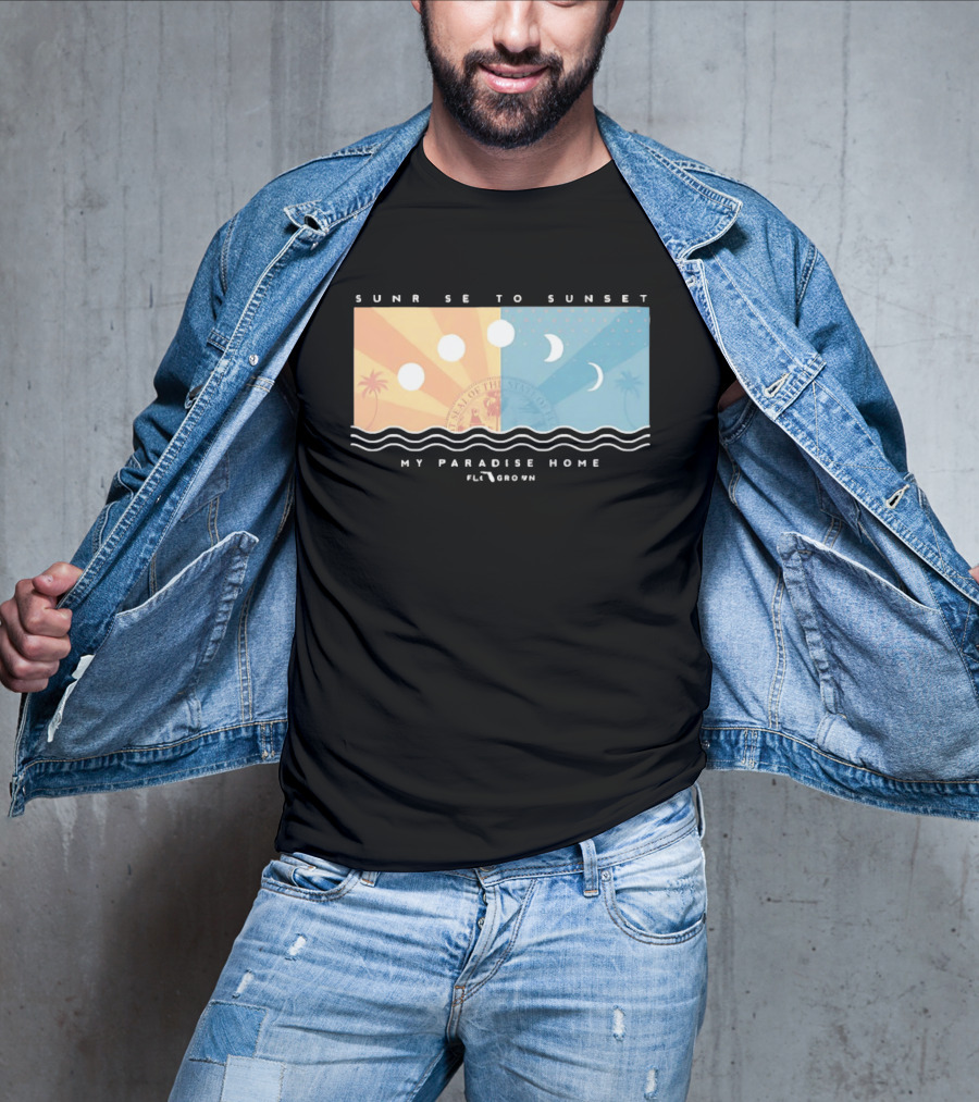 FloGrown Sunrise To Sunset My Paradise Home Beach Moon Phases T-Shirt