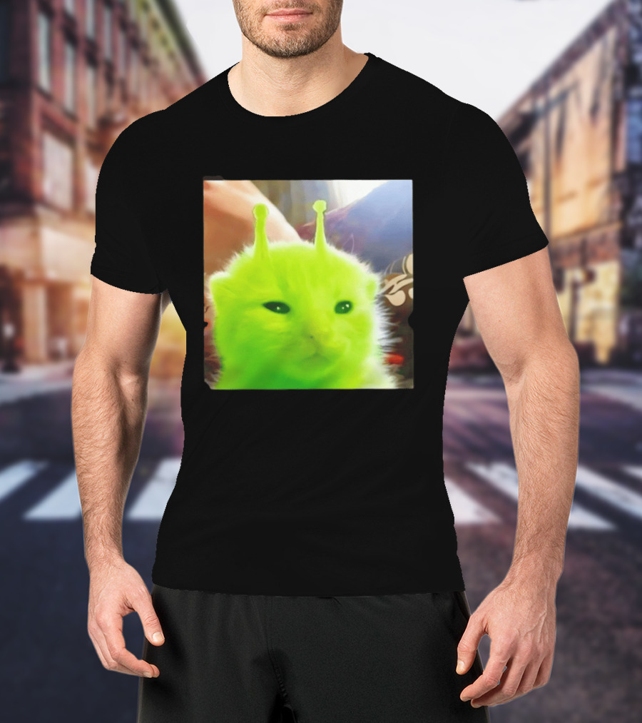 Gleep Alien Kitty Green Cat Antennae Fluffy Feline Fantasy T-Shirt
