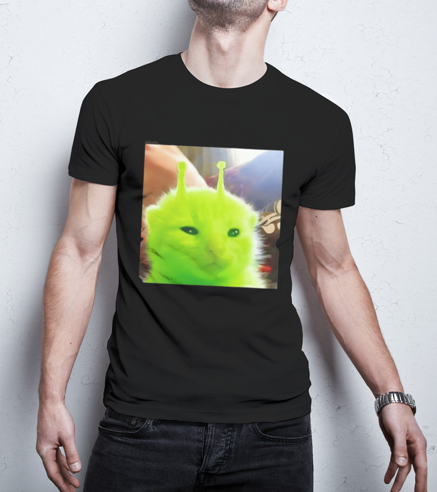 Gleep Alien Kitty Green Cat Antennae Fluffy Feline Fantasy T-Shirt