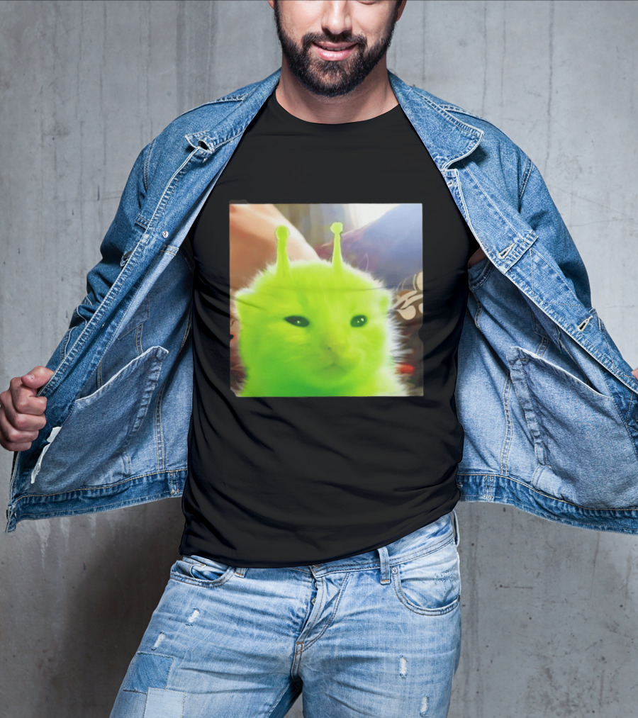 Gleep Alien Kitty Green Cat Antennae Fluffy Feline Fantasy T-Shirt