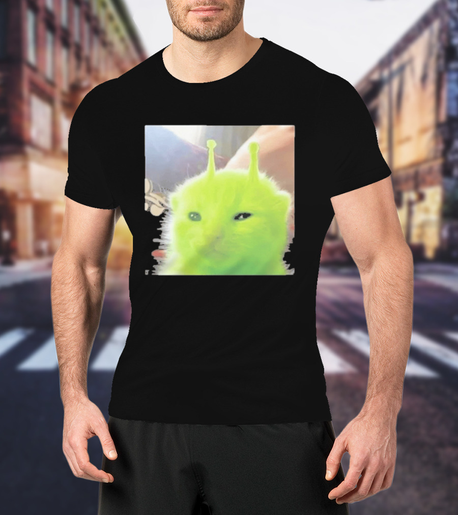 Glorp Alien Cat Winking Whimsical Green Feline With Antennae T-Shirt