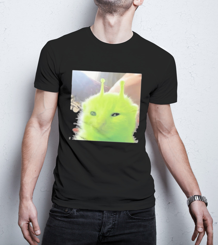 Glorp Alien Cat Winking Whimsical Green Feline With Antennae T-Shirt