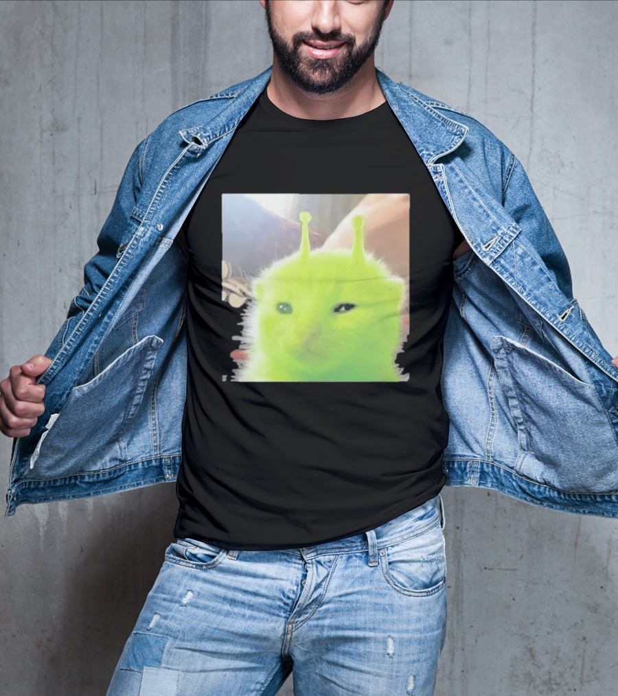 Glorp Alien Cat Winking Whimsical Green Feline With Antennae T-Shirt