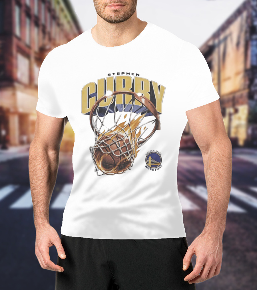 Stephen Curry Golden State Warriors Flaming Basketball Net T-Shirt