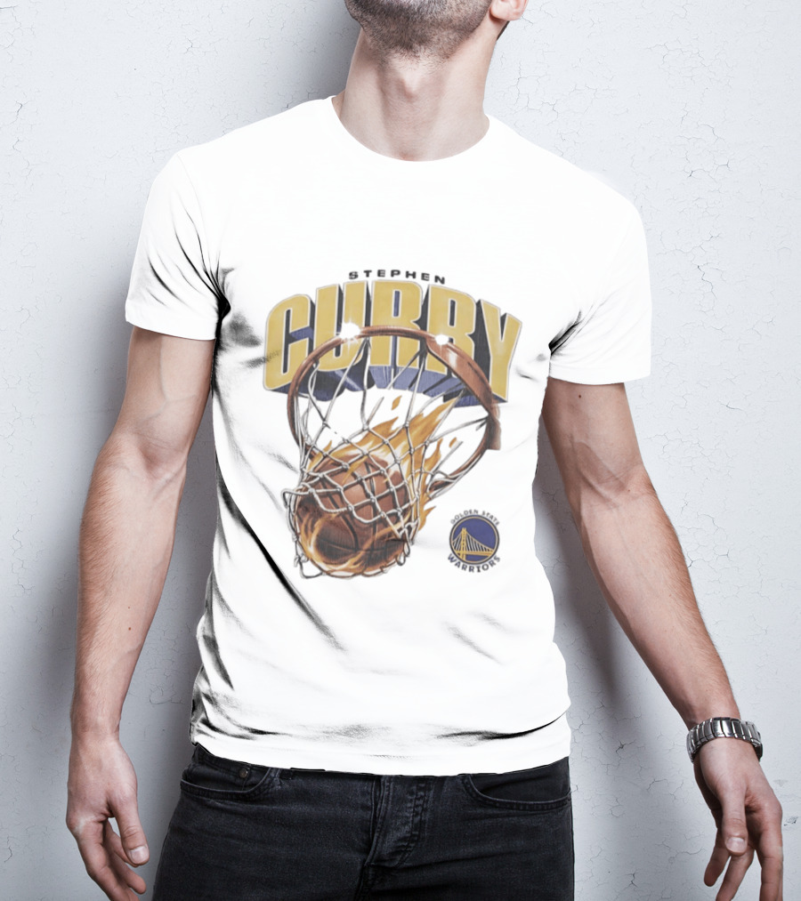 Stephen Curry Golden State Warriors Flaming Basketball Net T-Shirt