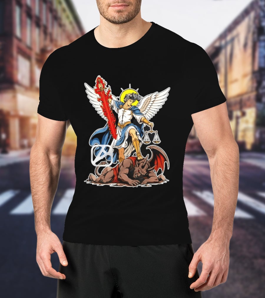 Saint Michael Archangel Warrior Flaming Sword Scales Victory Over Evil T-Shirt