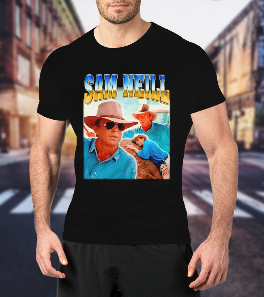 Sam Neill Vintage Style Cowboy Collage T-Shirt