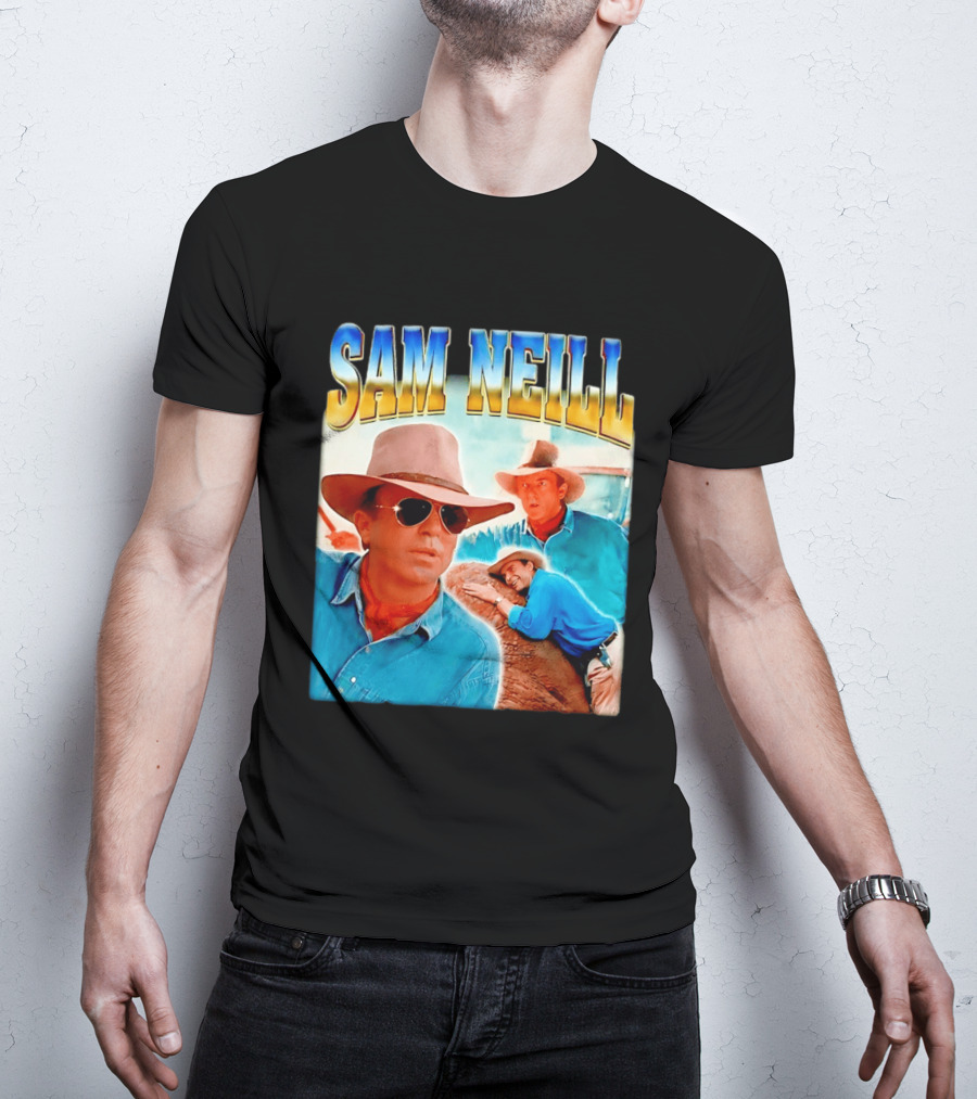 Sam Neill Vintage Style Cowboy Collage T-Shirt