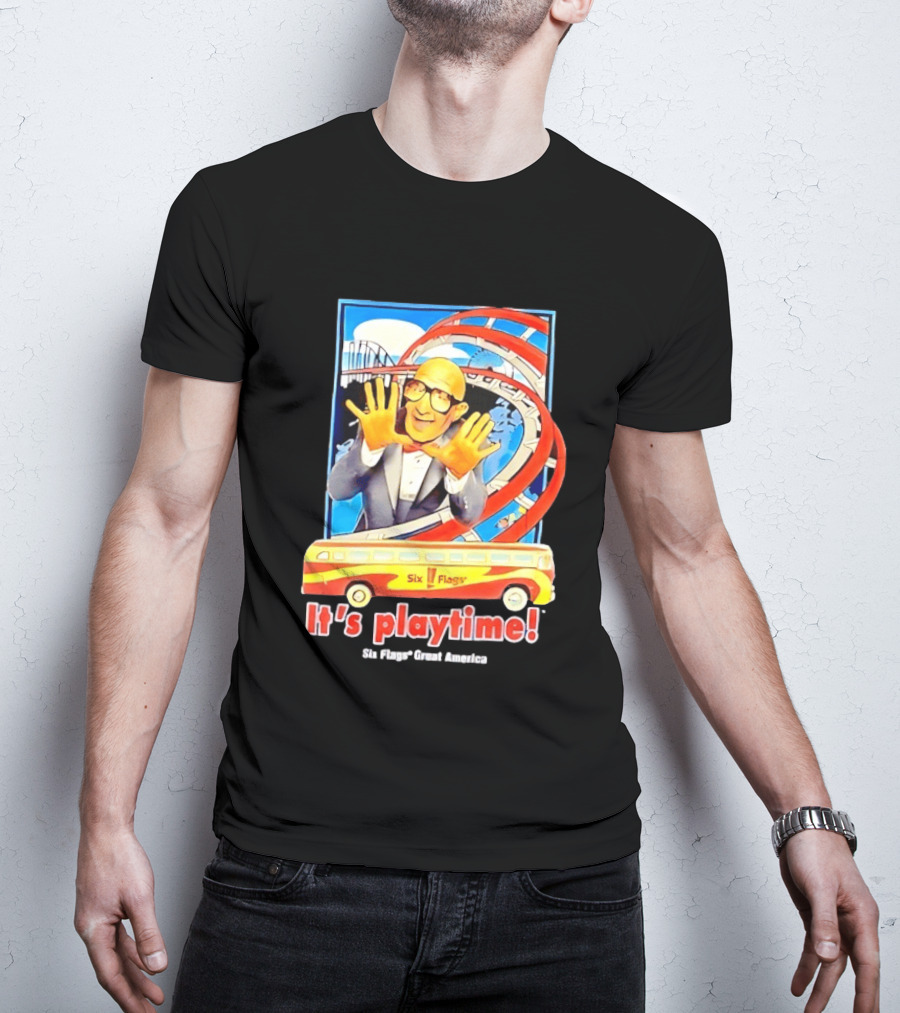 Six Flags Great America Mr. Six It's Playtime Roller And Bus Adventure T-Shirt