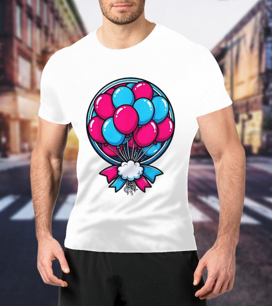 Balloon Bouquet Cartoon Vibrant Pink And Blue Celebration T-Shirt