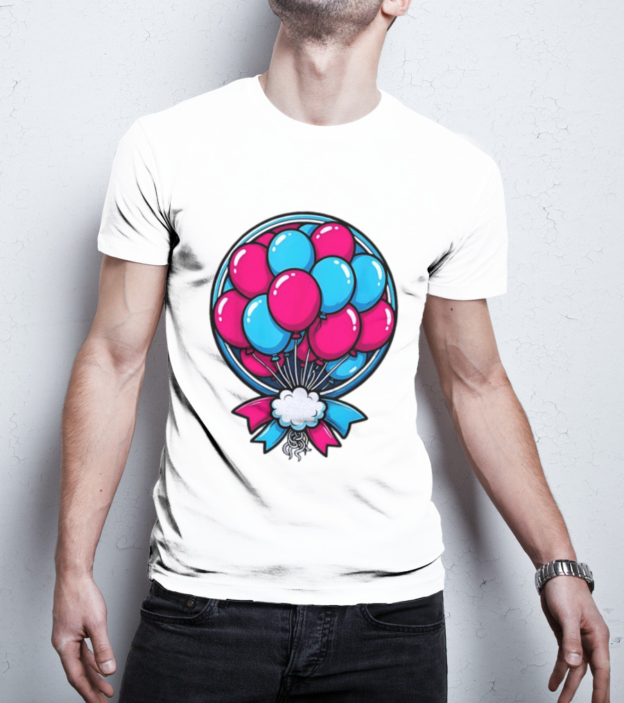 Balloon Bouquet Cartoon Vibrant Pink And Blue Celebration T-Shirt