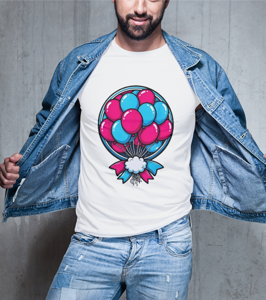 Balloon Bouquet Cartoon Vibrant Pink And Blue Celebration T-Shirt