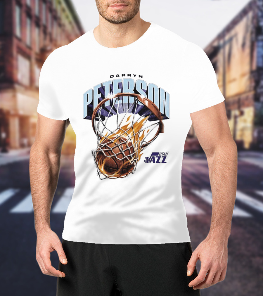 Darryn Peterson NBA Utah Jazz Basketball Hoop Flames T-Shirt