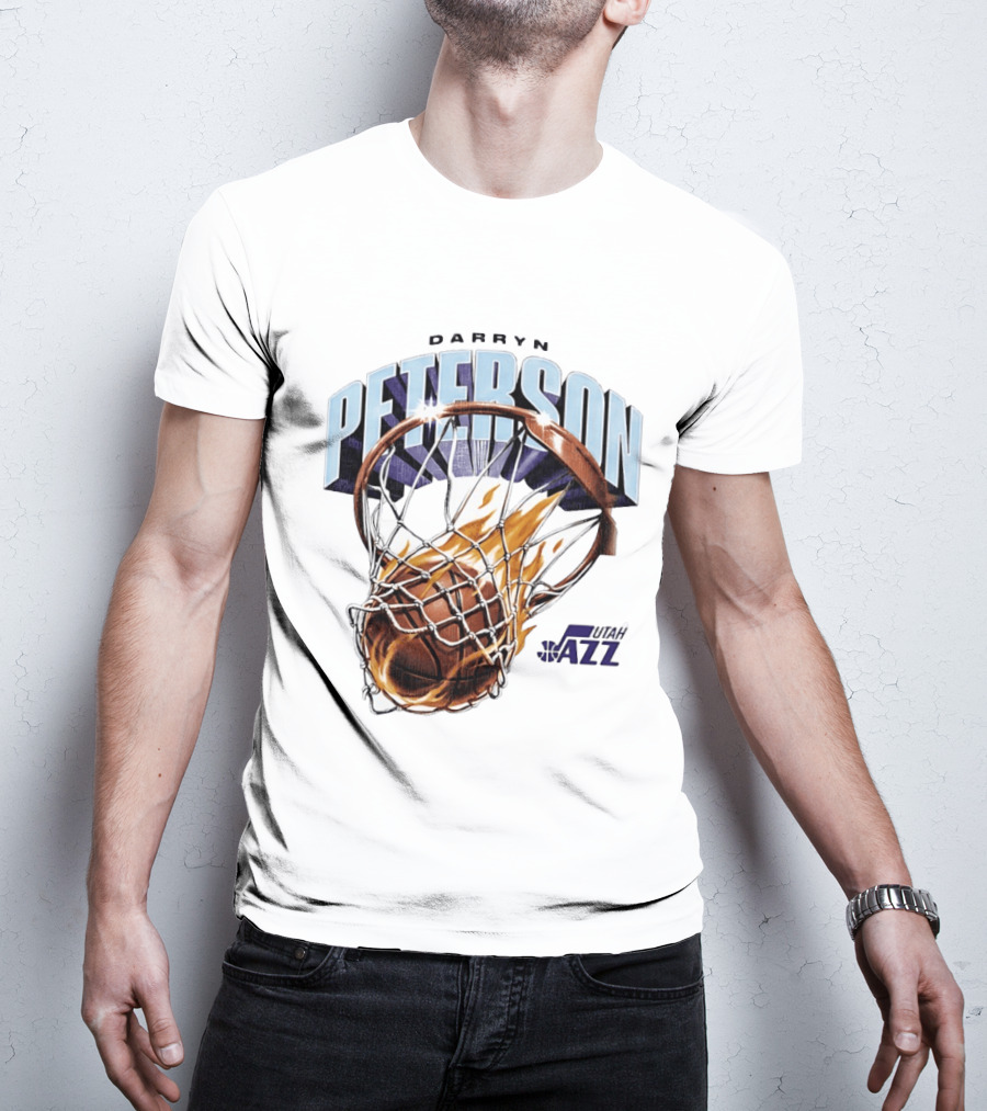 Darryn Peterson NBA Utah Jazz Basketball Hoop Flames T-Shirt