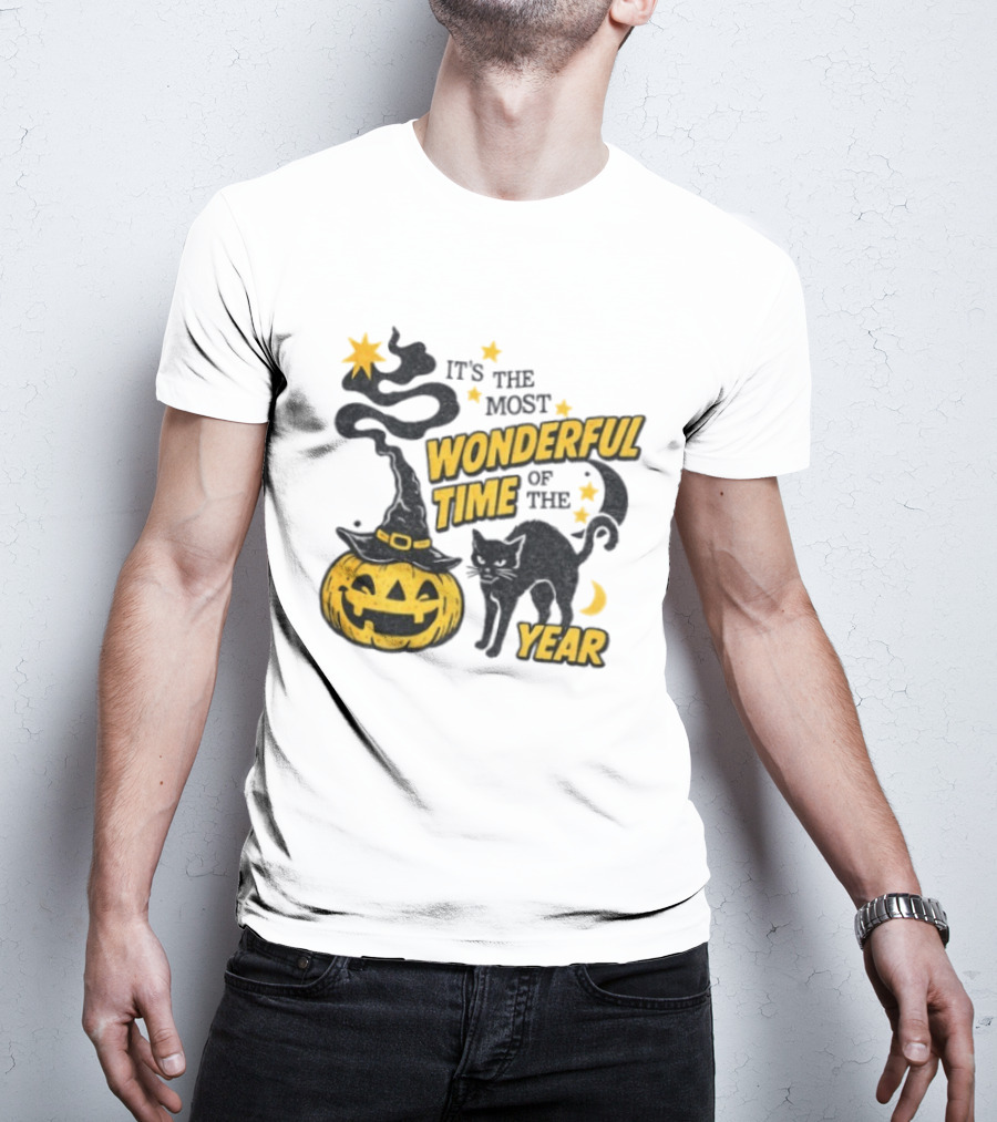 It's The Most Wonderful Time Of The Year Halloween Pumpkin Black Cat T-Shirt