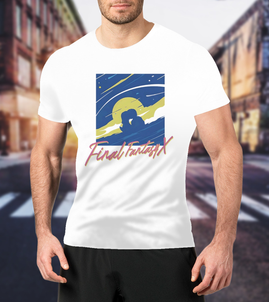 Final Fantasy X Tidus And Yuna Romantic Silhouette Under Moonlit Sky T-Shirt