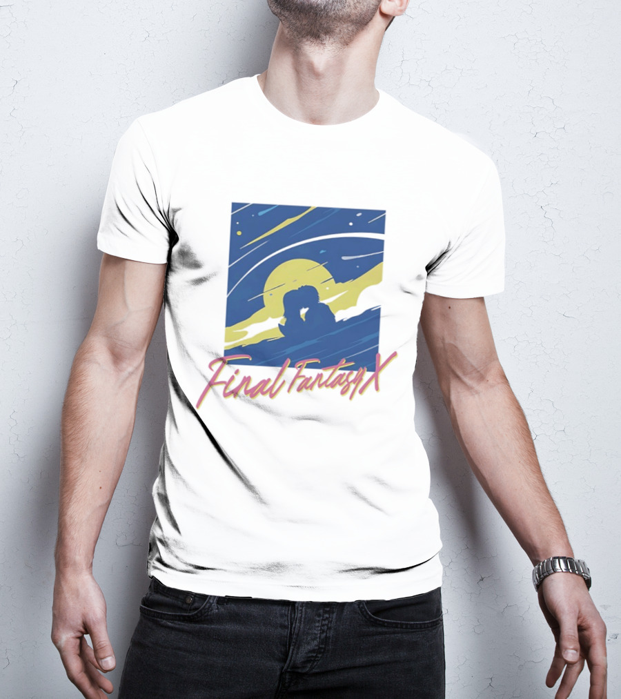 Final Fantasy X Tidus And Yuna Romantic Silhouette Under Moonlit Sky T-Shirt