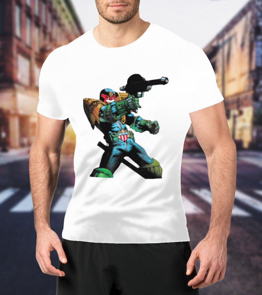 Judge Dredd Lawgiver Comic Book Character With Iconic Helmet T-Shirt