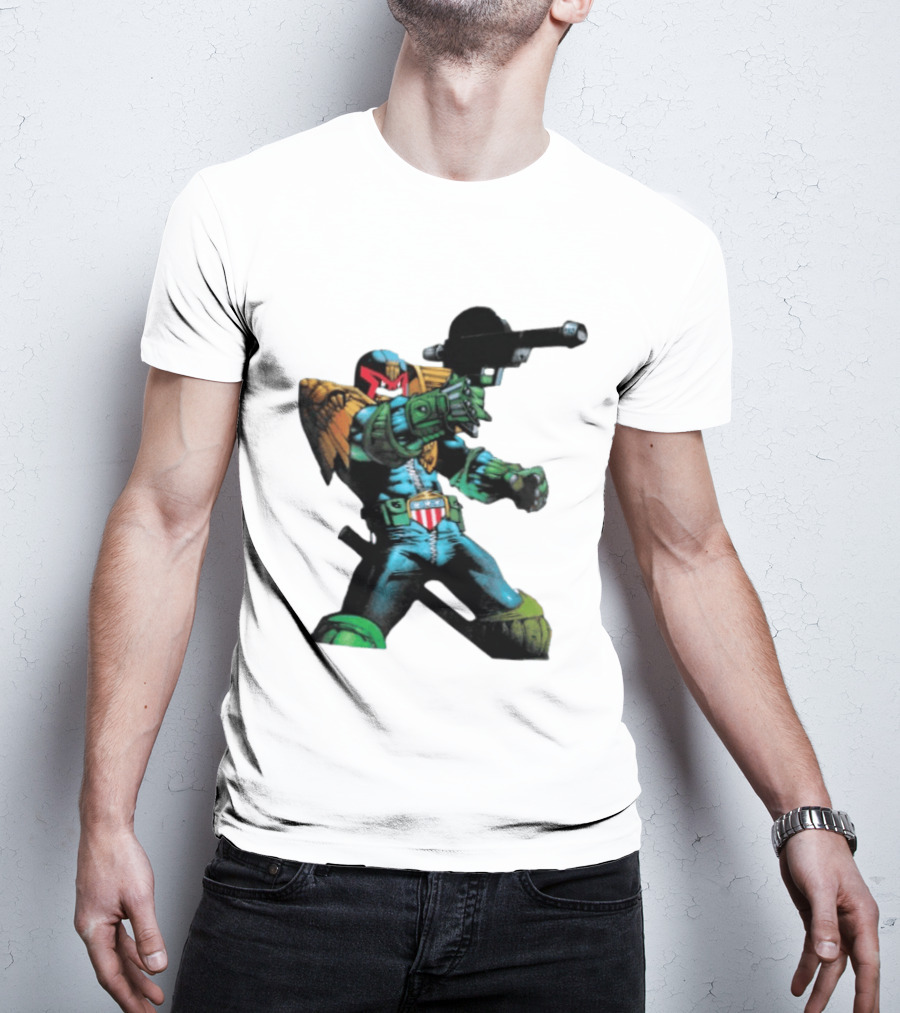 Judge Dredd Lawgiver Comic Book Character With Iconic Helmet T-Shirt