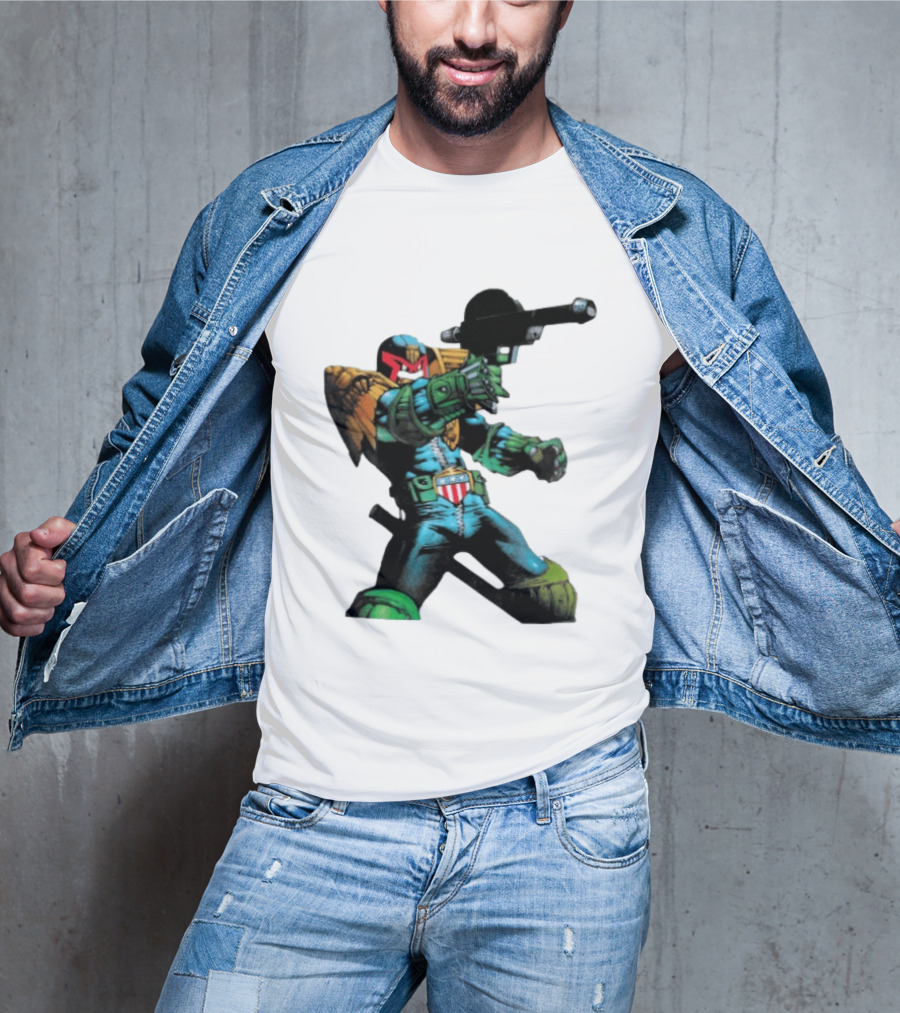Judge Dredd Lawgiver Comic Book Character With Iconic Helmet T-Shirt