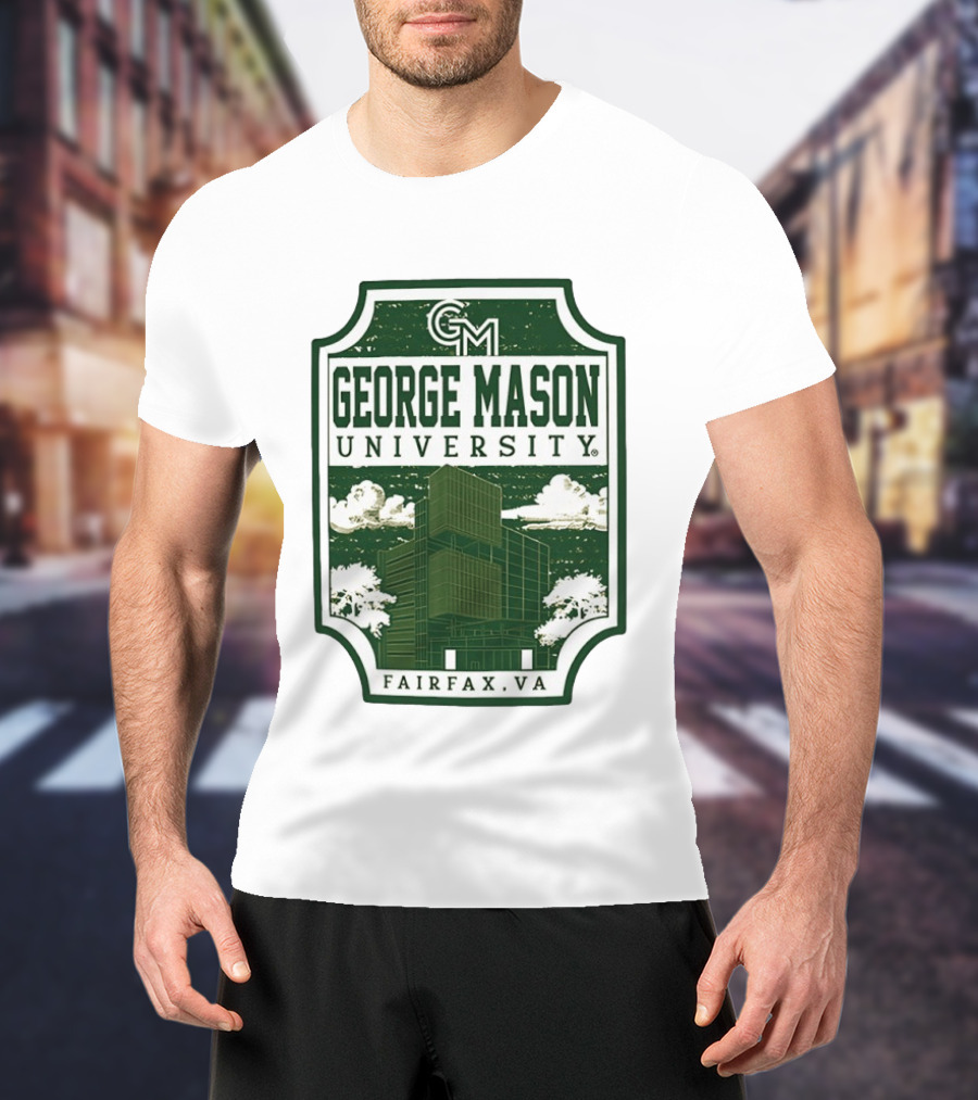 George Mason University GMU Fairfax VA Campus Scene Retro Vintage Green T-Shirt