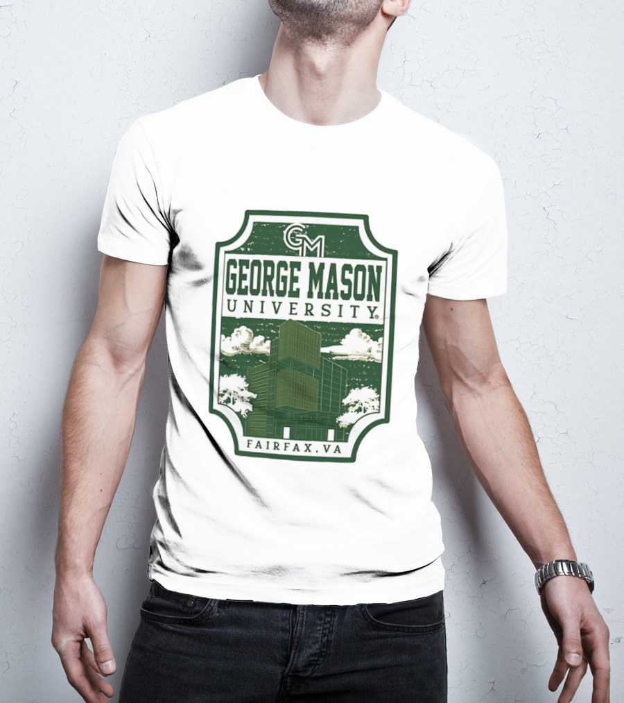 George Mason University GMU Fairfax VA Campus Scene Retro Vintage Green T-Shirt