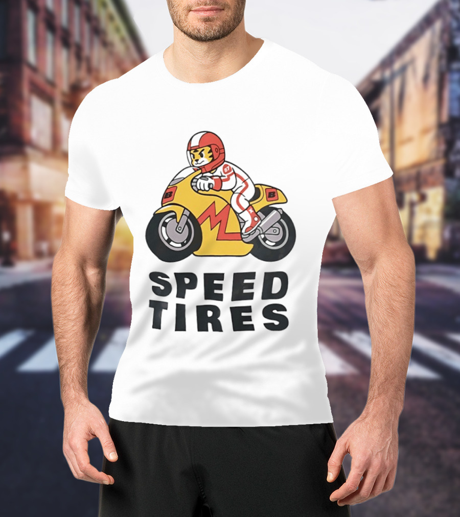 Speed Tires Tiger Motorcycle Racing Biker Rider On Yellow Bike T-Shirt