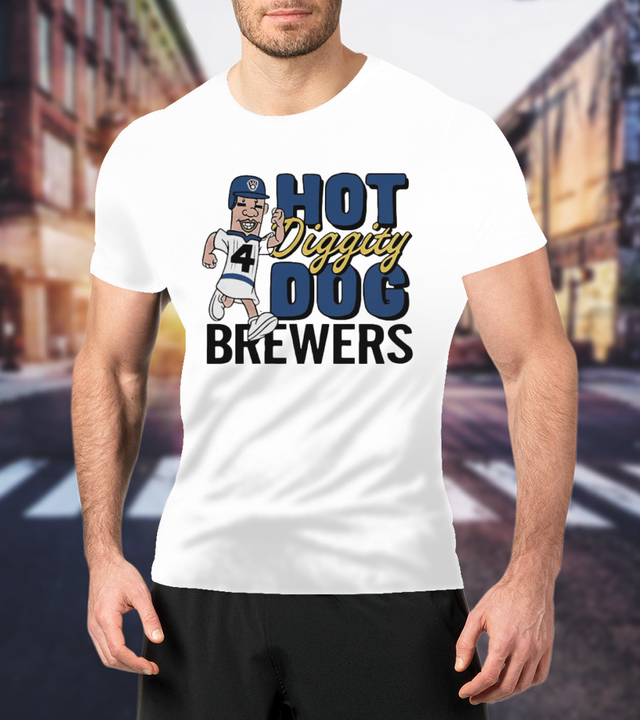 Milwaukee Brewers Hot Diggity Dog Baseball Player Number 4 T-Shirt