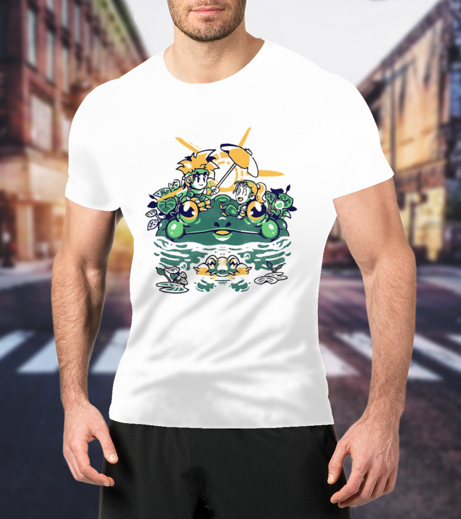 Hot Summer Swamp Frog Nature Characters Relaxing In Sun With Tropical Plants T-Shirt