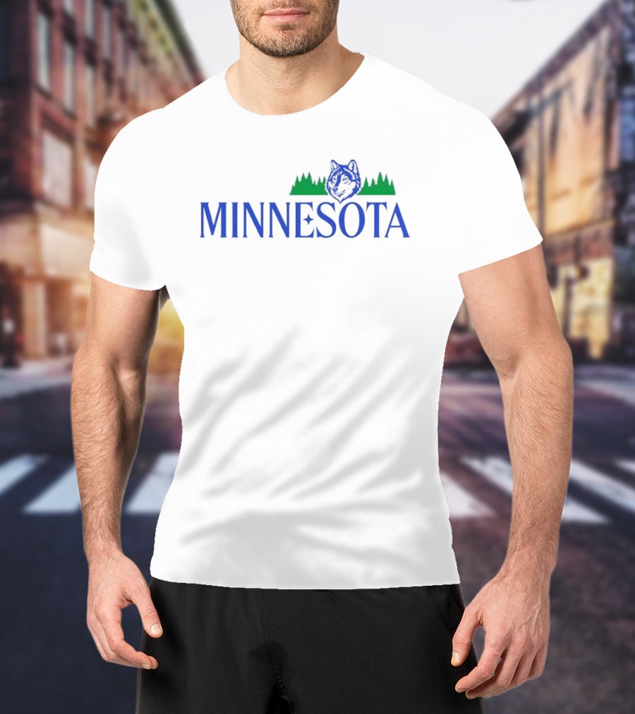 Minnesota Wolf Forest Nature Wildlife Scenery With Blue Green Trees And Animal T-Shirt