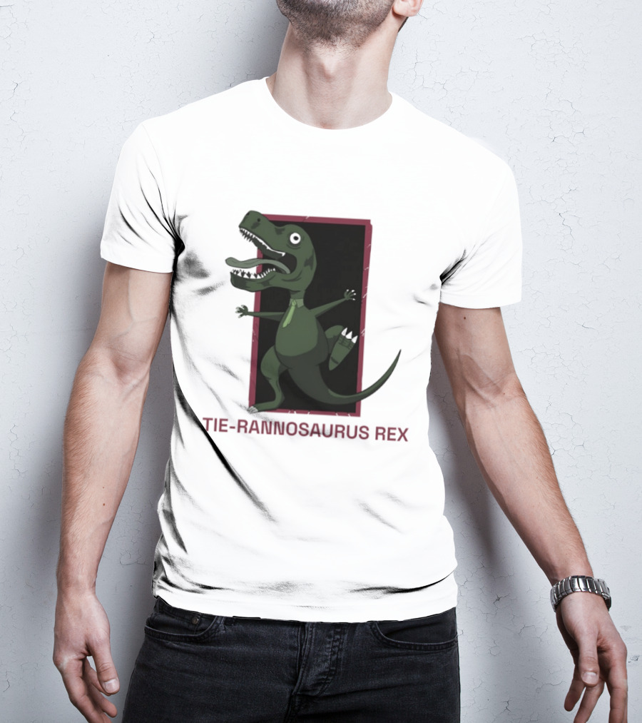 TIE RANNOSAURUS REX Dinosaur Humor Pun With Green Tie T-Shirt