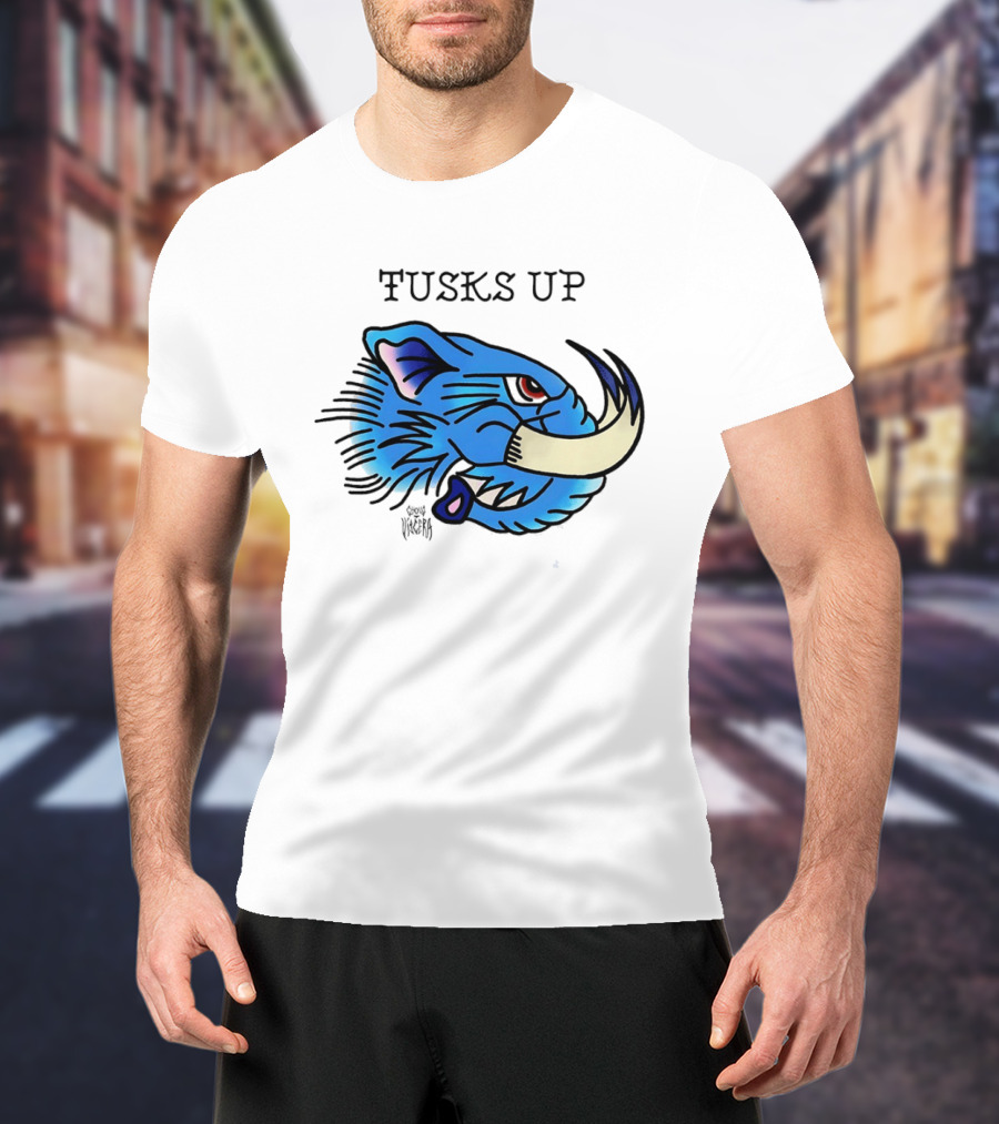 Tusks Up Blue Boar Head By Ghou Viscera T-Shirt