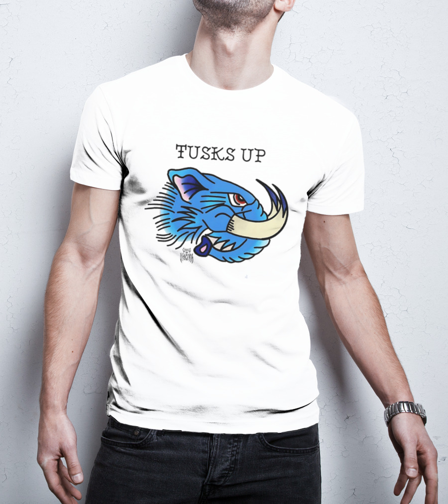 Tusks Up Blue Boar Head By Ghou Viscera T-Shirt