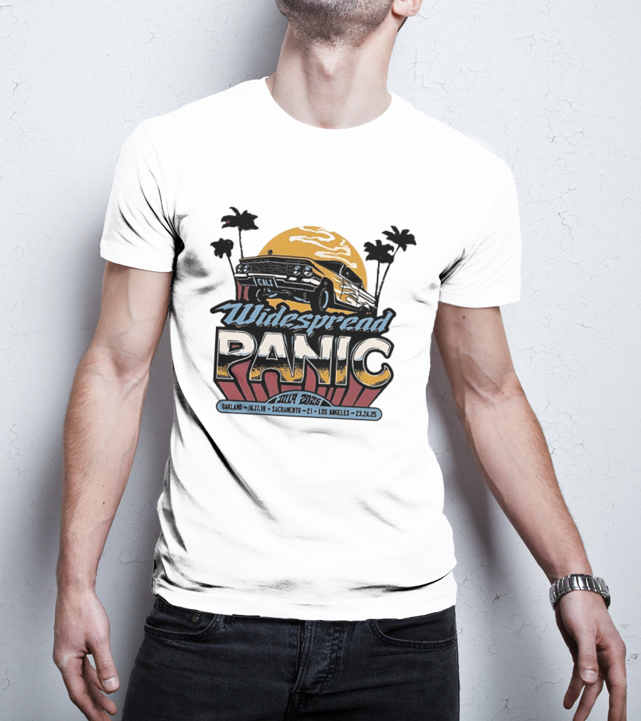 Widespread Panic California Tour 2026 Oakland Sacramento Los Angeles July Dates Retro Car Sunset T-Shirt