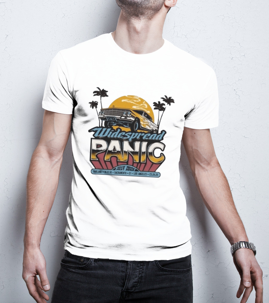 Widespread Panic Summer Tour 2026 Oakland Sacramento Los Angeles Classic Car Palm Trees T-Shirt