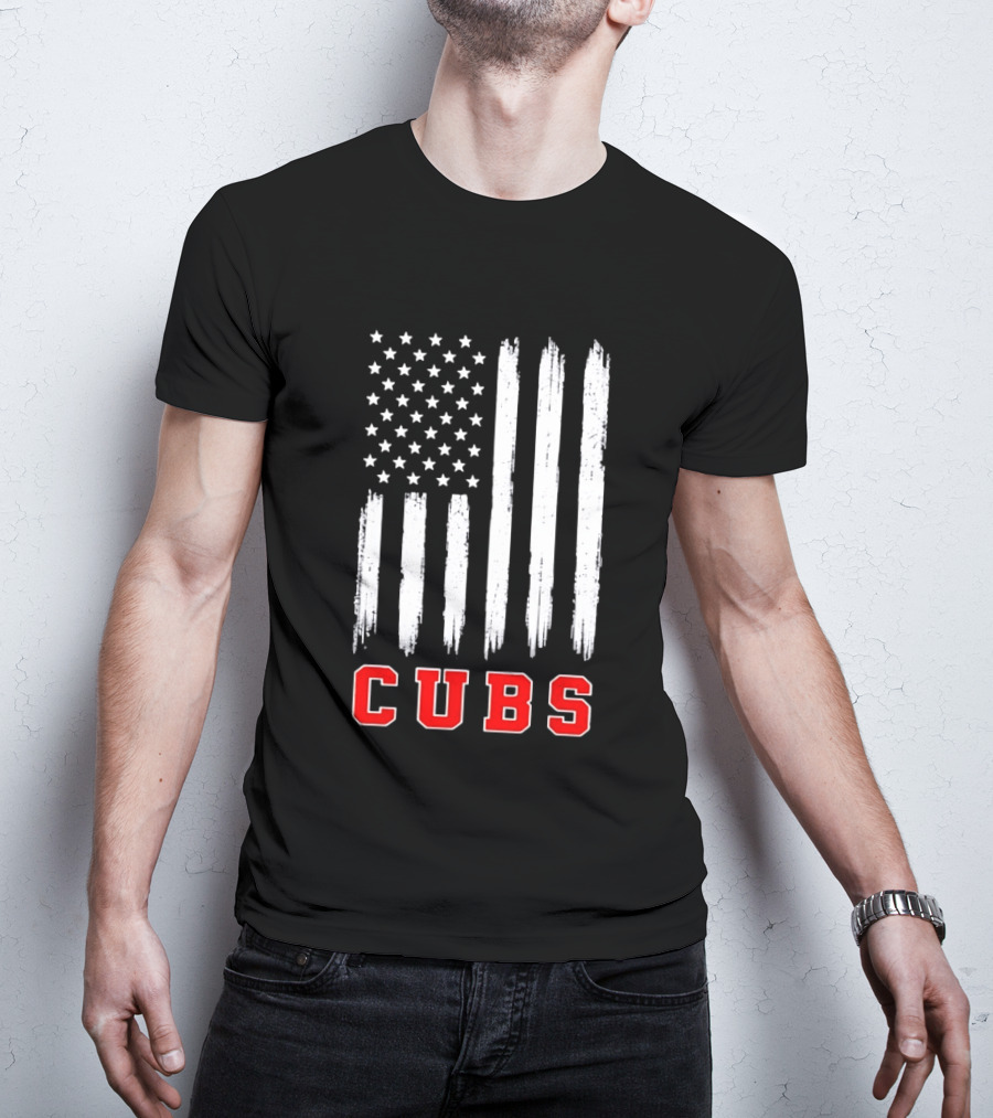 Cubs Distressed American Flag Stars And Stripes T-Shirt