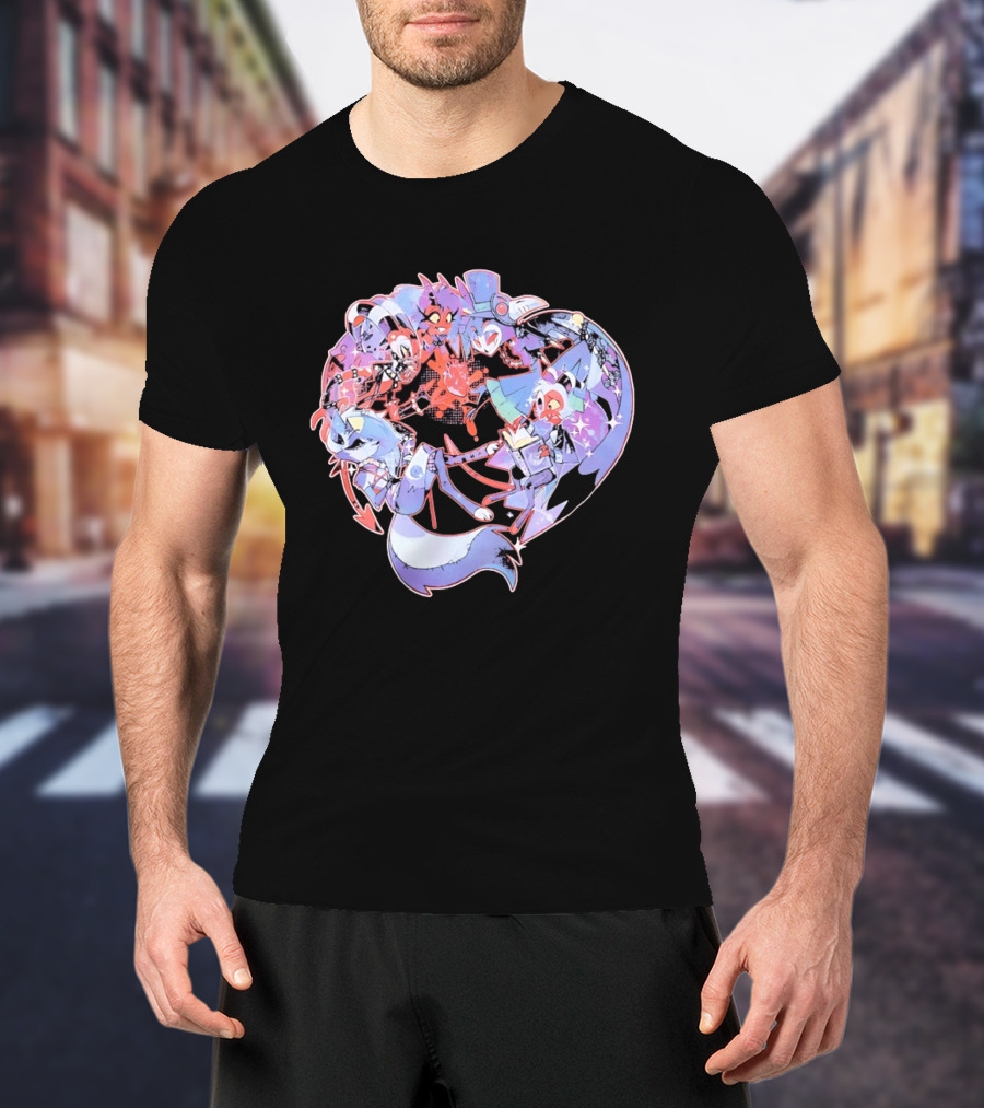 Helluva Boss Blitzø Moxxie Heart Character Collage T-Shirt