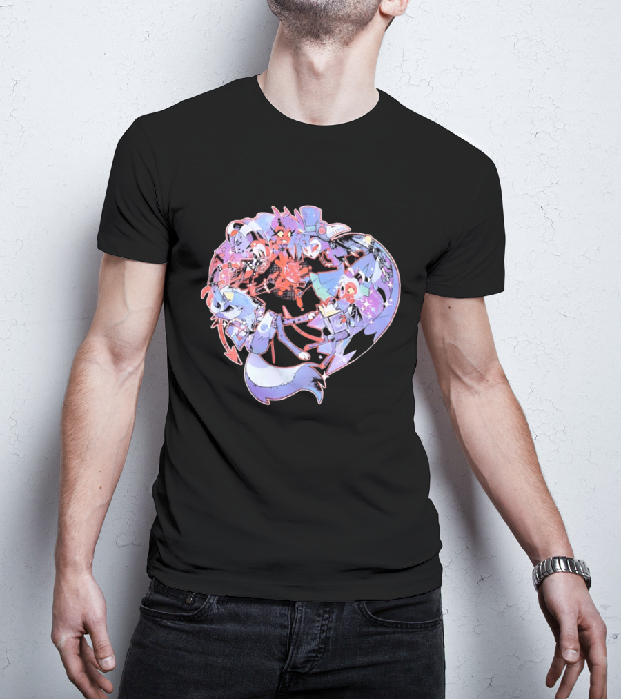Helluva Boss Blitzø Moxxie Heart Character Collage T-Shirt