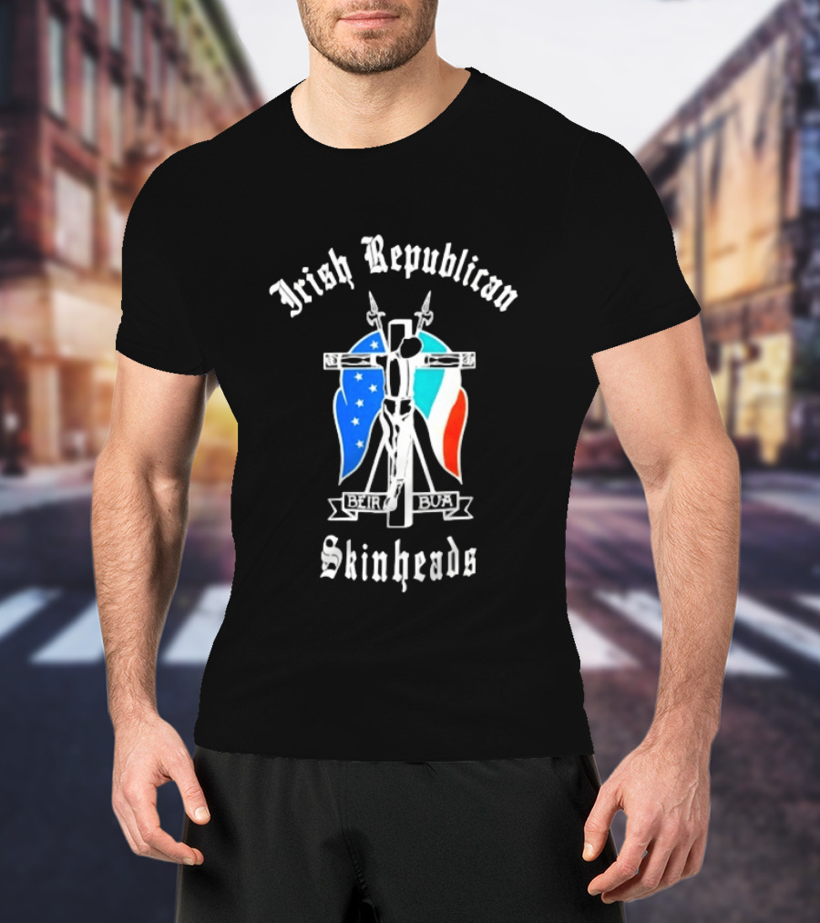 Irish Republican Skinheads Beir Bua Flag Cross T-Shirt