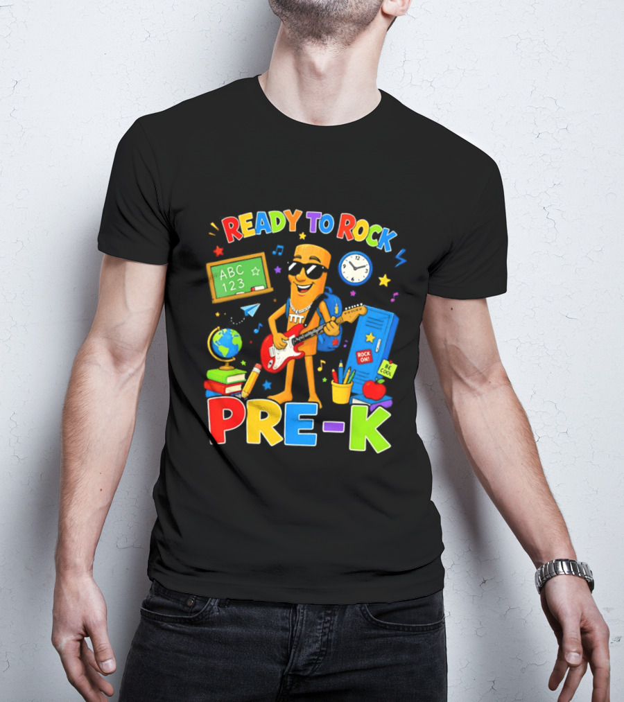 Ready To Rock Pre K Cartoon With Guitar And School Supplies T-Shirt