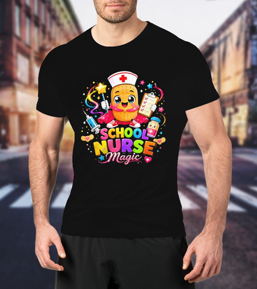 Magic School Nurse Potato Cartoon With Syringe And Pill T-Shirt
