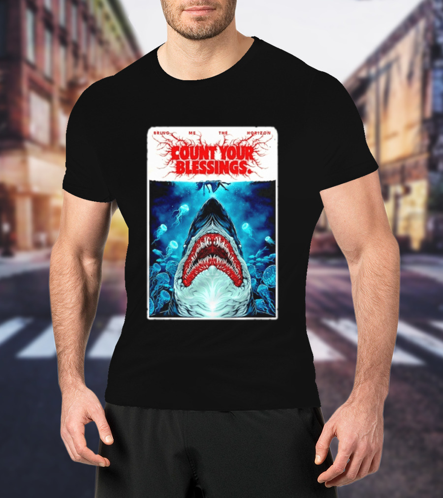 Bring Me The Horizon Count Your Blessings Shark And Jellyfish Ocean Scene T-Shirt