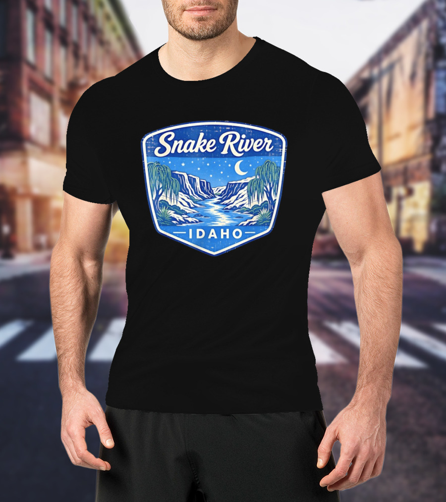 Snake River Idaho Nighttime Canyon With Moon And Stars T-Shirt