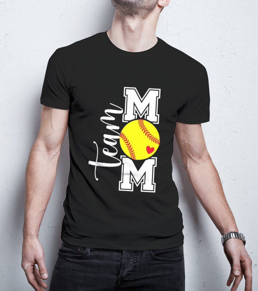 Team Mom Softball Yellow Heart Ball T-Shirt