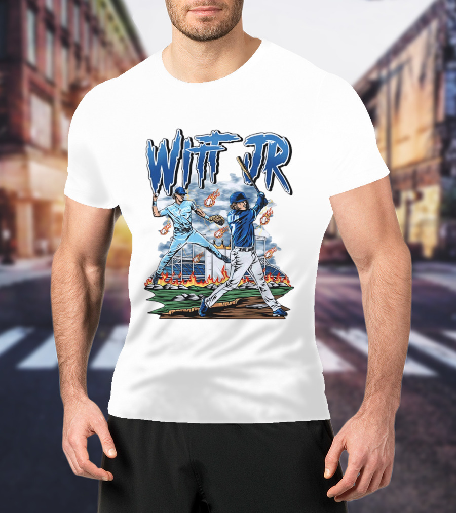 Bobby Witt Jr Kansas City Royals Baseball Player Illustration With Dynamic Action Scenes T-Shirt