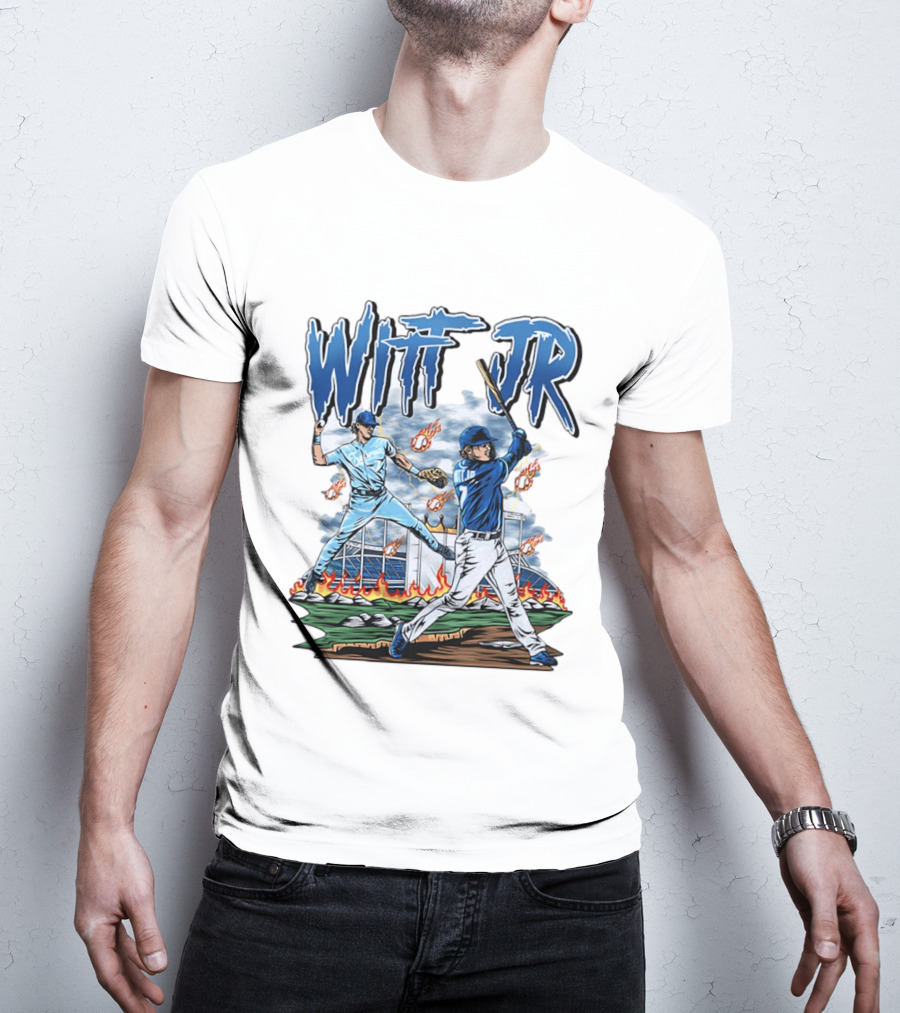 Bobby Witt Jr Kansas City Royals Baseball Player Illustration With Dynamic Action Scenes T-Shirt