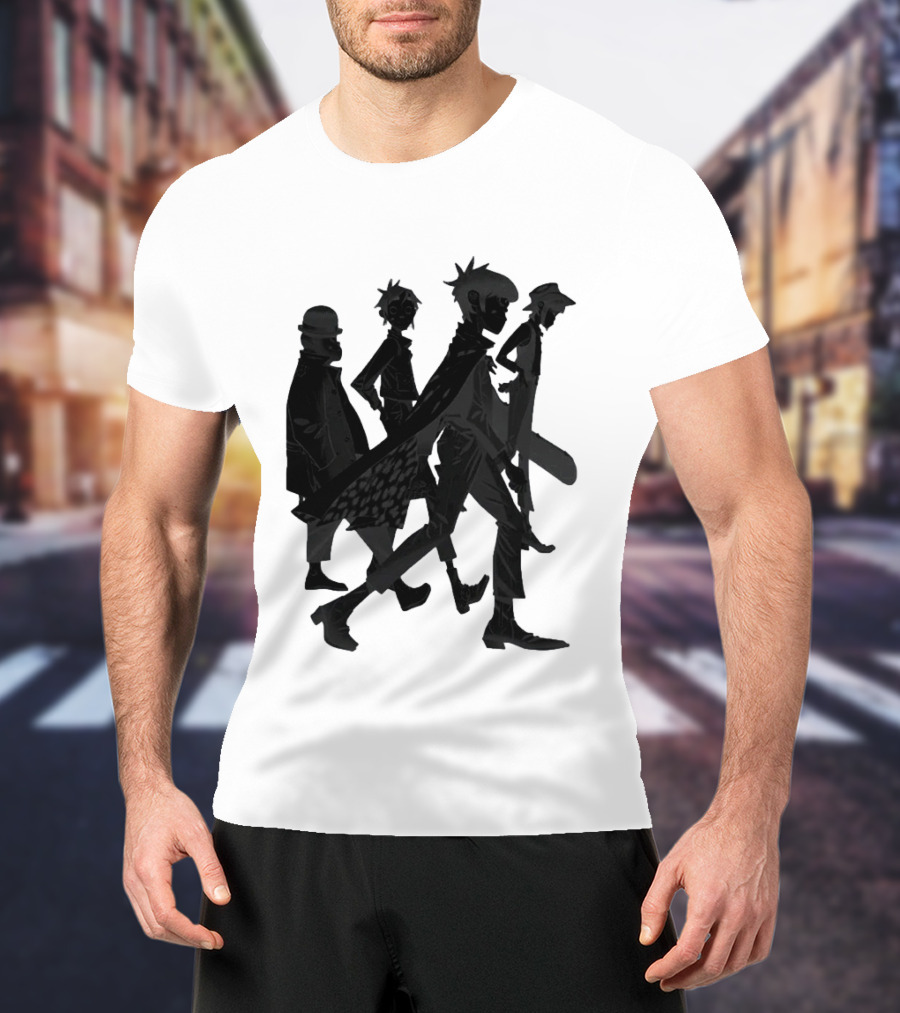 Gorillaz Band Members Silhouettes Dark Shadows Walking T-Shirt
